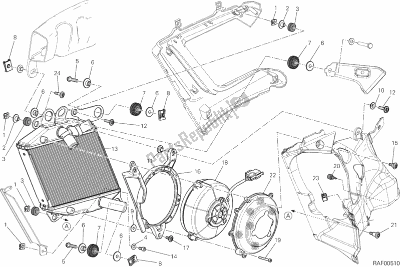 All parts for the Radiator, Water,rh of the Ducati Diavel Carbon FL Thailand-Brasil 1200 2015